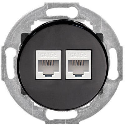 Розетка комп. двойная 2хRJ-45 cat.5e, Чёрный, серия Vintage, LK Studio 886208-1
