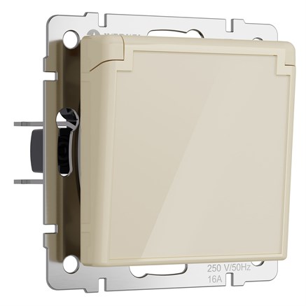 Розетка влагозащ. с зазем. с защит. крышкой и шторками (айвори акрил) W1171243 - фото 111120