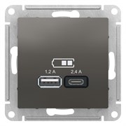 Сталь USB A+С, 5В/2,4 А, 2х5В/1,2 А, механизм Systeme Electric AtlasDesign ATN000939