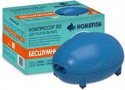 Компрессор Homefish 102 двухканальный без регулировки для аквариума 30-150 л, 2л/мин, 2,5 Вт. - фото 29278